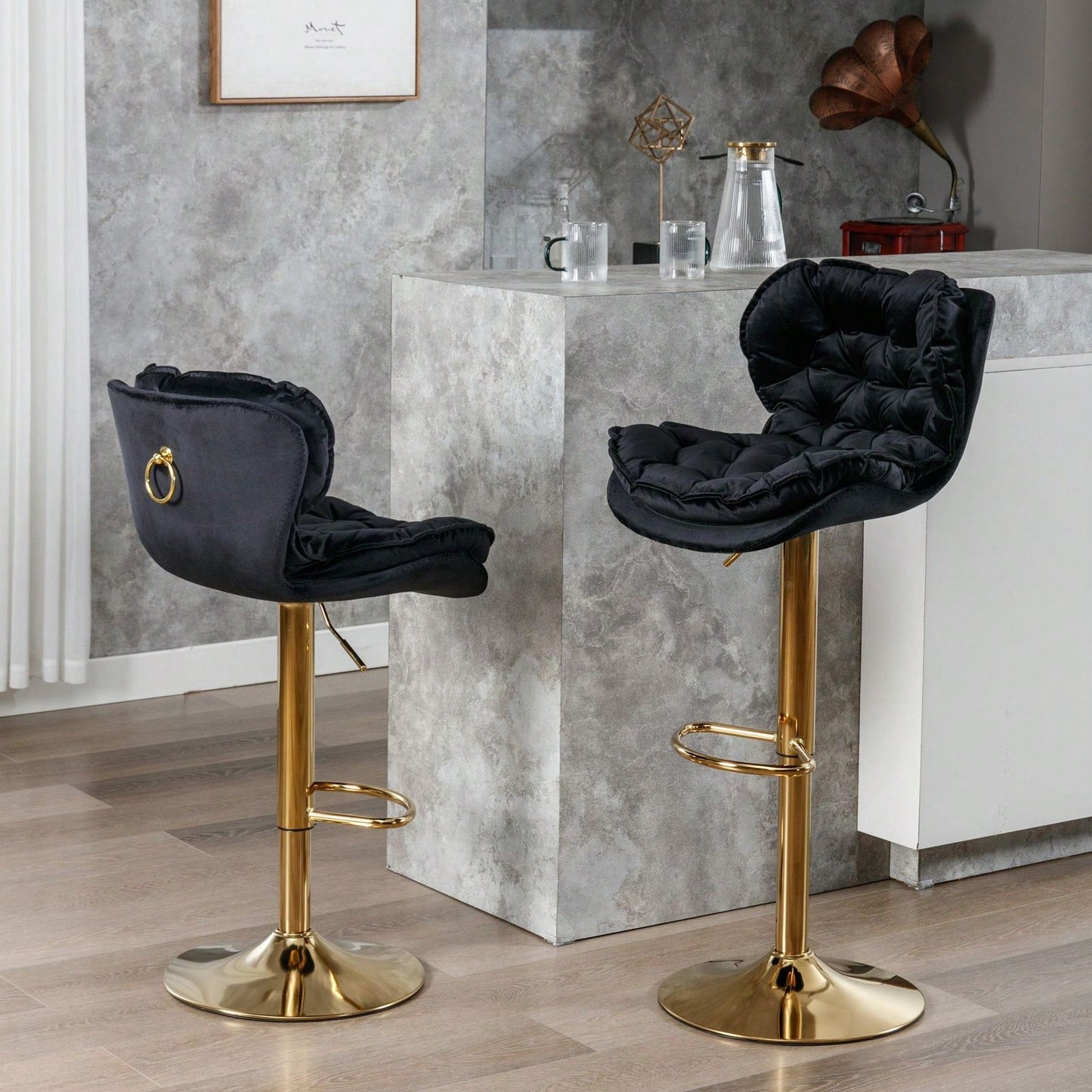 Velvet Adjustable Swivel Bar Stools Set of 2 Modern Counter Height Dining Chairs for Kitchen Island and Cafe