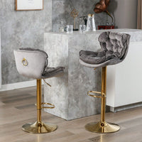 Velvet Adjustable Swivel Bar Stools Set of 2 Modern Counter Height Dining Chairs for Kitchen Island and Cafe