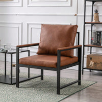 Modern Faux Leather Accent Chair With Black Powder Coated Metal Frame, Single Sofa For Living Room Bedroom