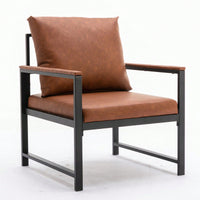 Modern Faux Leather Accent Chair With Black Powder Coated Metal Frame, Single Sofa For Living Room Bedroom