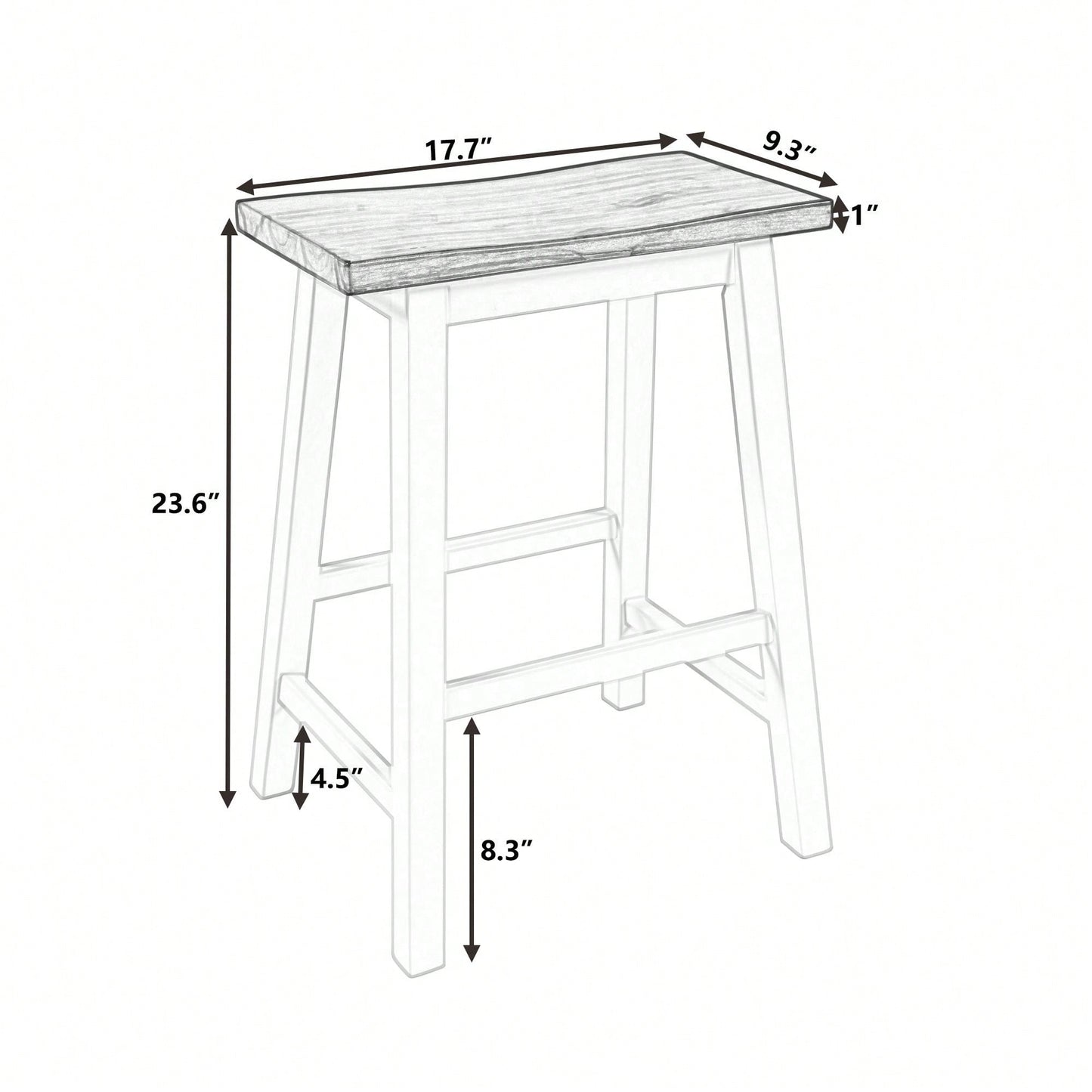 Set Of 2, Counter Height Wood Kitchen Dining Stools For Small Places