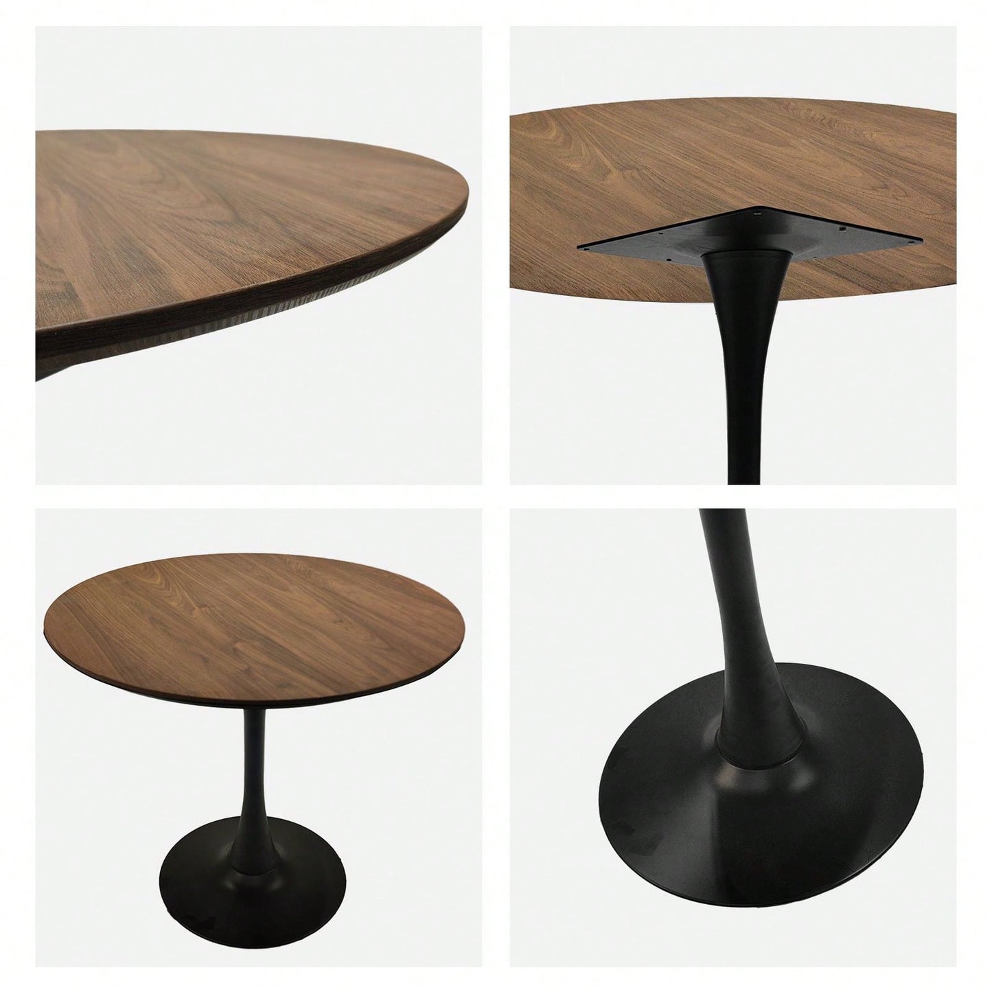 Mid-Century Round Tulip Dining Table for 2-4 People with MDF Top and Pedestal Base Ideal for Kitchen and Living Room