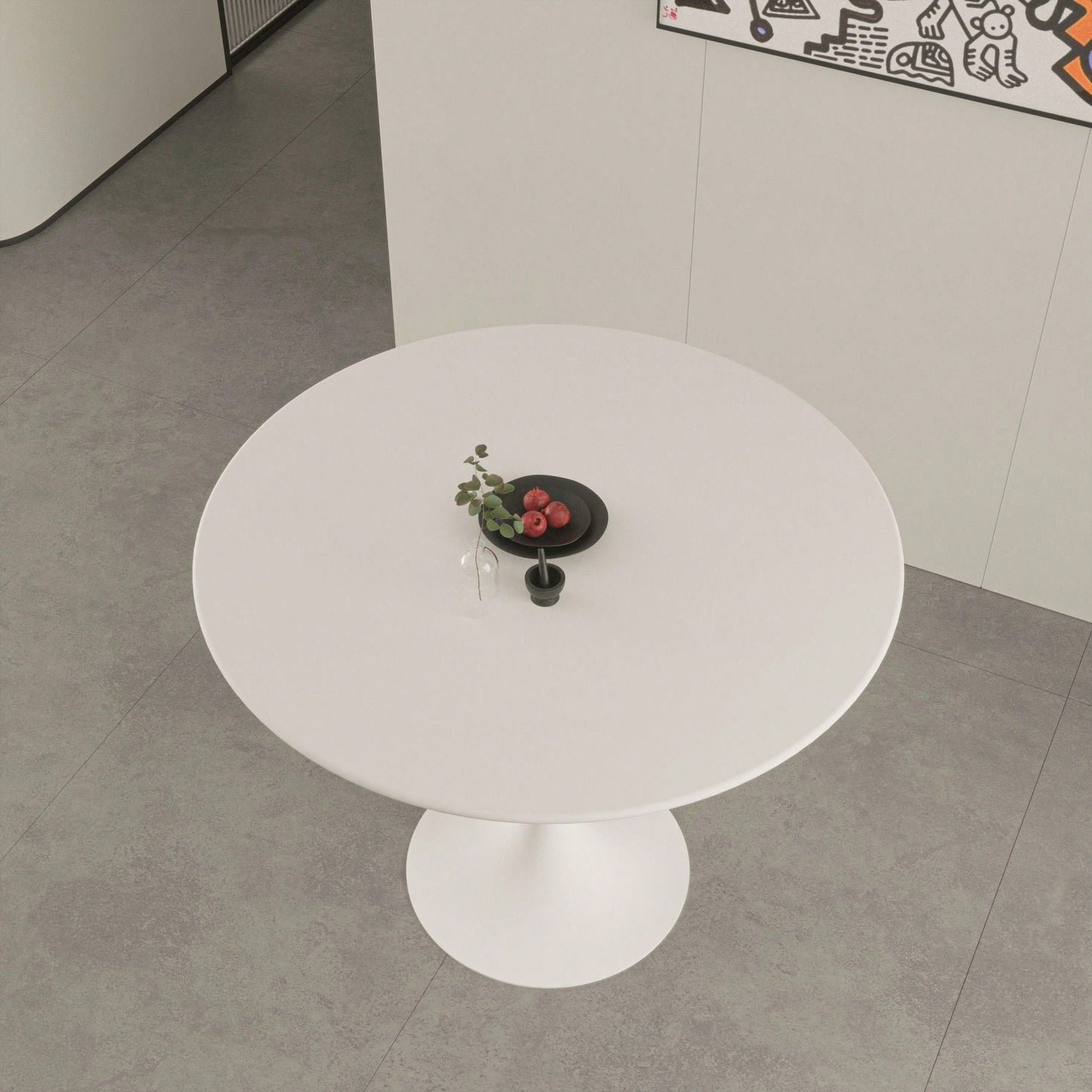 Mid-Century Round Tulip Dining Table for 2-4 People with MDF Top and Pedestal Base Ideal for Kitchen and Living Room