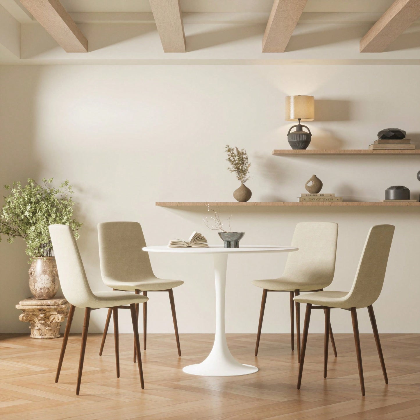 Mid-Century Round Tulip Dining Table for 2-4 People with MDF Top and Pedestal Base Ideal for Kitchen and Living Room