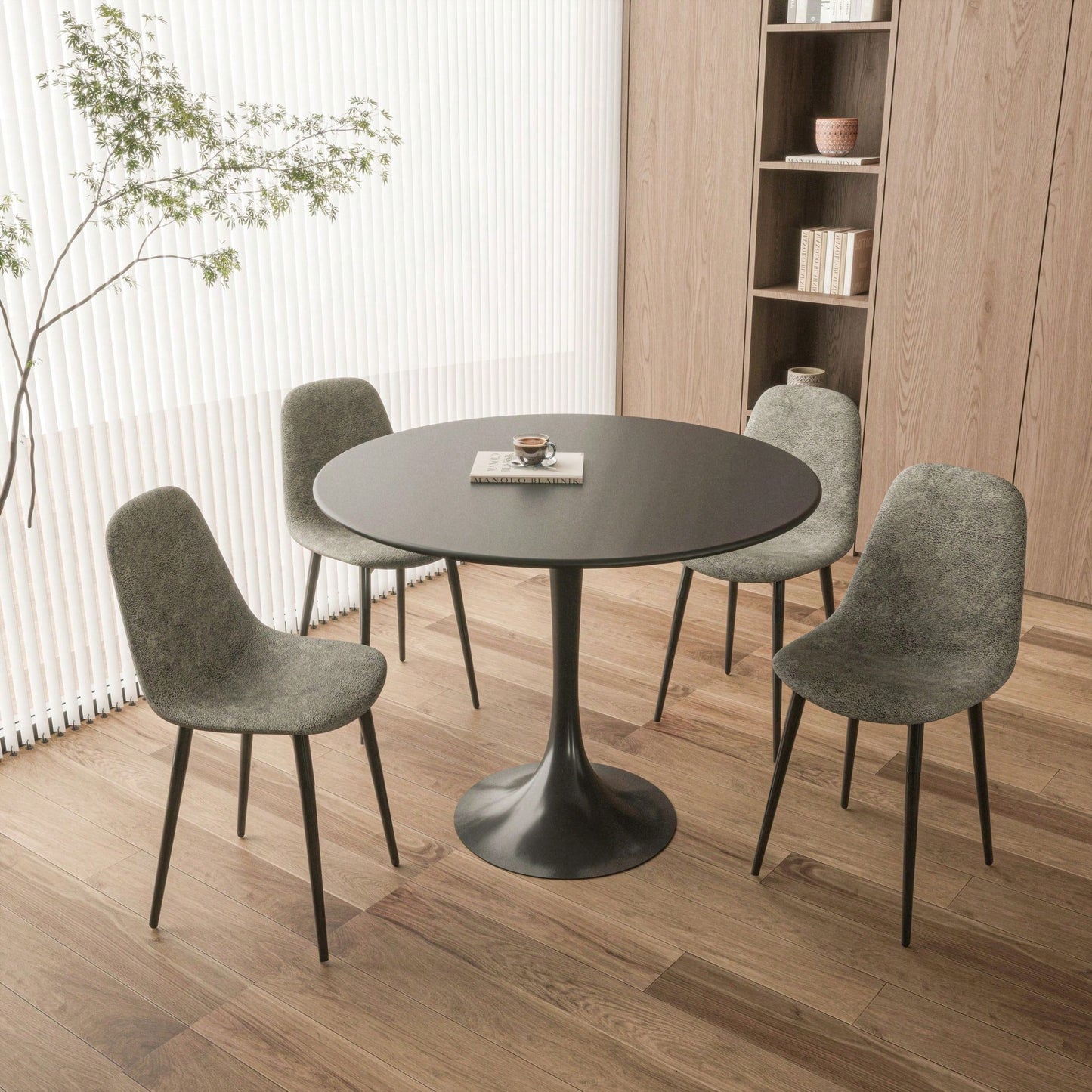Mid-Century Round Tulip Dining Table for 2-4 People with MDF Top and Pedestal Base Ideal for Kitchen and Living Room
