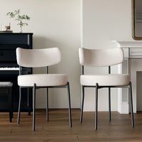 Mid-Century Modern Dining Chairs Set of 2 Upholstered Boucle with Curved Backrest and Black Metal Legs