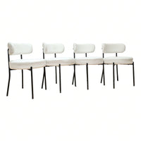 Mid-Century Modern Dining Chairs Set of 2 Upholstered Boucle with Curved Backrest and Black Metal Legs