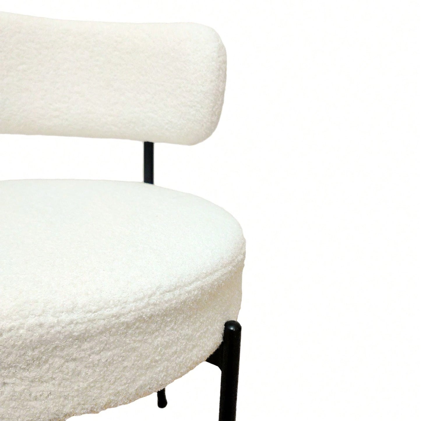 Mid-Century Modern Dining Chairs Set of 2 Upholstered Boucle with Curved Backrest and Black Metal Legs