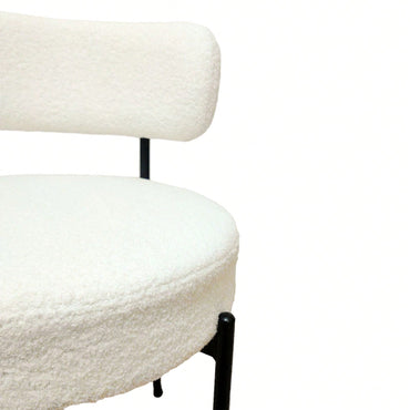 Mid-Century Modern Dining Chairs Set of 2 Upholstered Boucle with Curved Backrest and Black Metal Legs