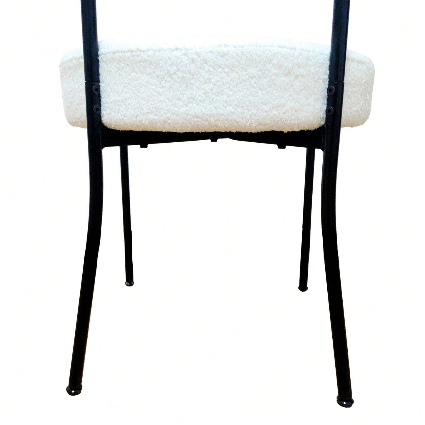 Mid-Century Modern Dining Chairs Set of 2 Upholstered Boucle with Curved Backrest and Black Metal Legs
