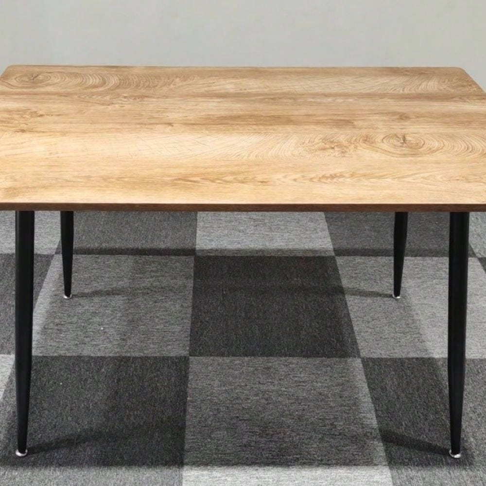 Modern Minimalist MDF Wood Dining Table With Black Metal Legs - Small Size, Versatile Design For 4-6 Seats