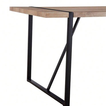 Modern Minimalist MDF Wood Dining Table With Black Metal Legs - Small Size, Versatile Design For 4-6 Seats
