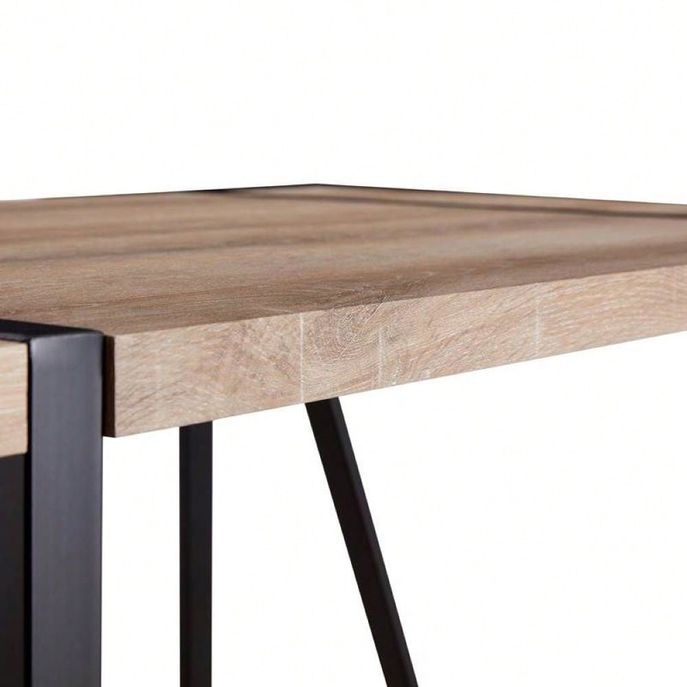 Modern Minimalist MDF Wood Dining Table With Black Metal Legs - Small Size, Versatile Design For 4-6 Seats
