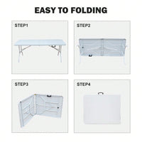 6ft Folding Table, Portable Plastic Table For Camping, Picnics, Parties, High Load Bearing Foldable Table