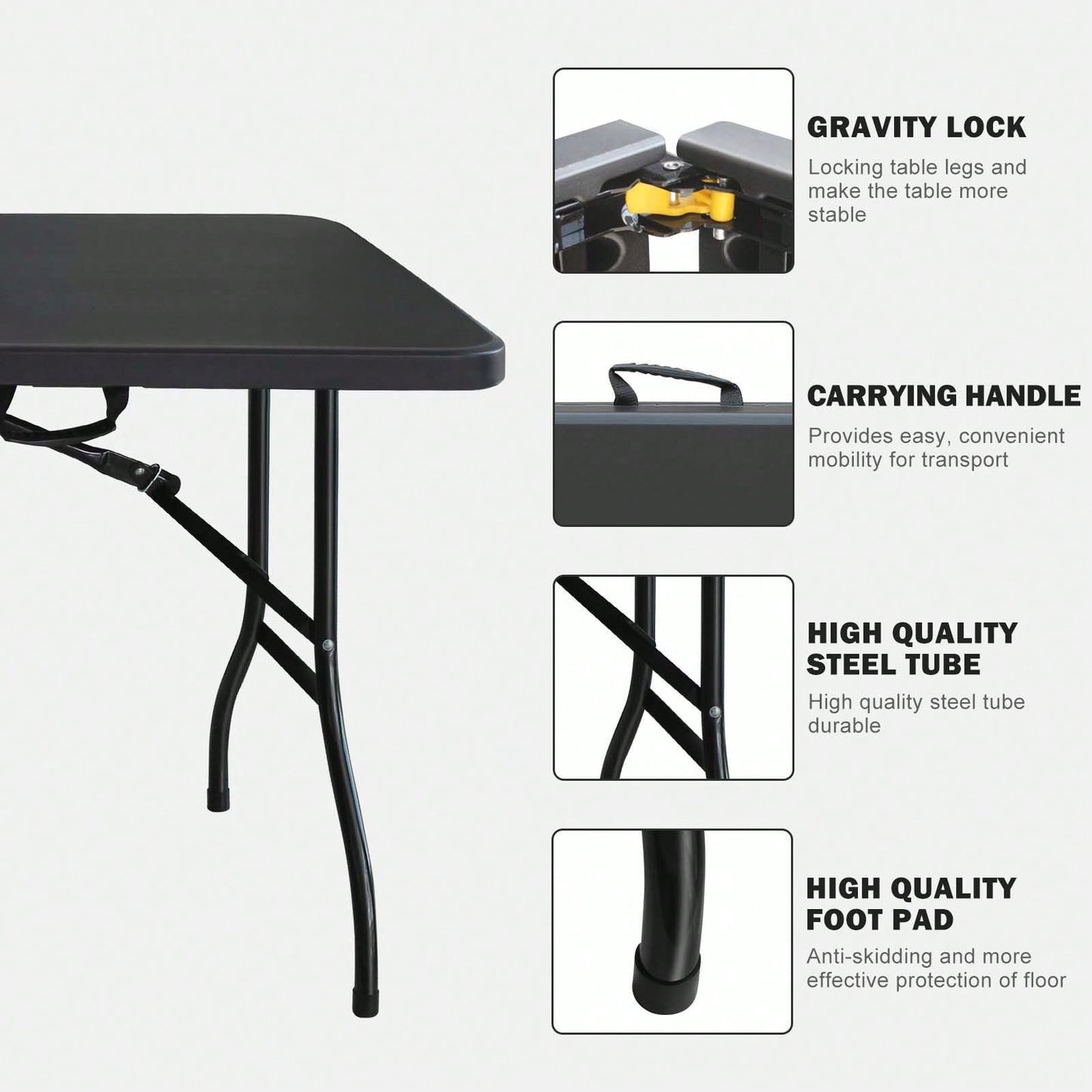 6ft Folding Table, Portable Plastic Table For Camping, Picnics, Parties, High Load Bearing Foldable Table
