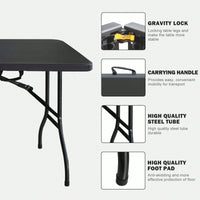 6ft Folding Table, Portable Plastic Table For Camping, Picnics, Parties, High Load Bearing Foldable Table