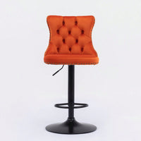 Adjustable Swivel Velvet Bar Stools Set of 2 Comfortable Tufted Back Modern Design for Kitchen Island and Home Pub Orange 25-33 Inch Height