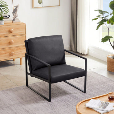 PVC Leather Accent Arm Chair With Extra Thick Padded Backrest And Seat Cushion Sofa Chairs,Non-Slip Adsorption Feet,Sturdy Metal Frame,Black