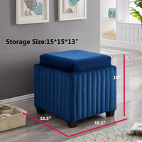 Contemporary 18 Inch Velvet Cube Storage Ottoman Bench with Coffee Tray for Living Room and Bedroom Use