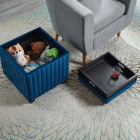 Contemporary 18 Inch Velvet Cube Storage Ottoman Bench with Coffee Tray for Living Room and Bedroom Use