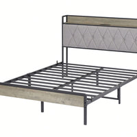 Full Size Grey Bed Frame With Charging Station And Storage Headboard, 83.1'' L X 56.1'' W X 39.2'' H