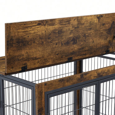 Furniture Style Dog Crate Side Table On Wheels With Double Doors And Lift Top