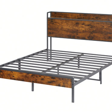 Space-Saving  Queen Size Bed Frame With Charging Station And 1000 Lbs Load-Bearing Capacity