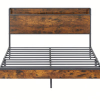 Space-Saving  Queen Size Bed Frame With Charging Station And 1000 Lbs Load-Bearing Capacity