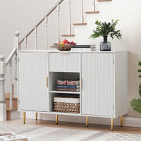 Wave Pattern 2 Door Storage Cabinet With Drawers Buffets & Sideboards For Living Room, Dining Room, Bedroom , Hall, White.