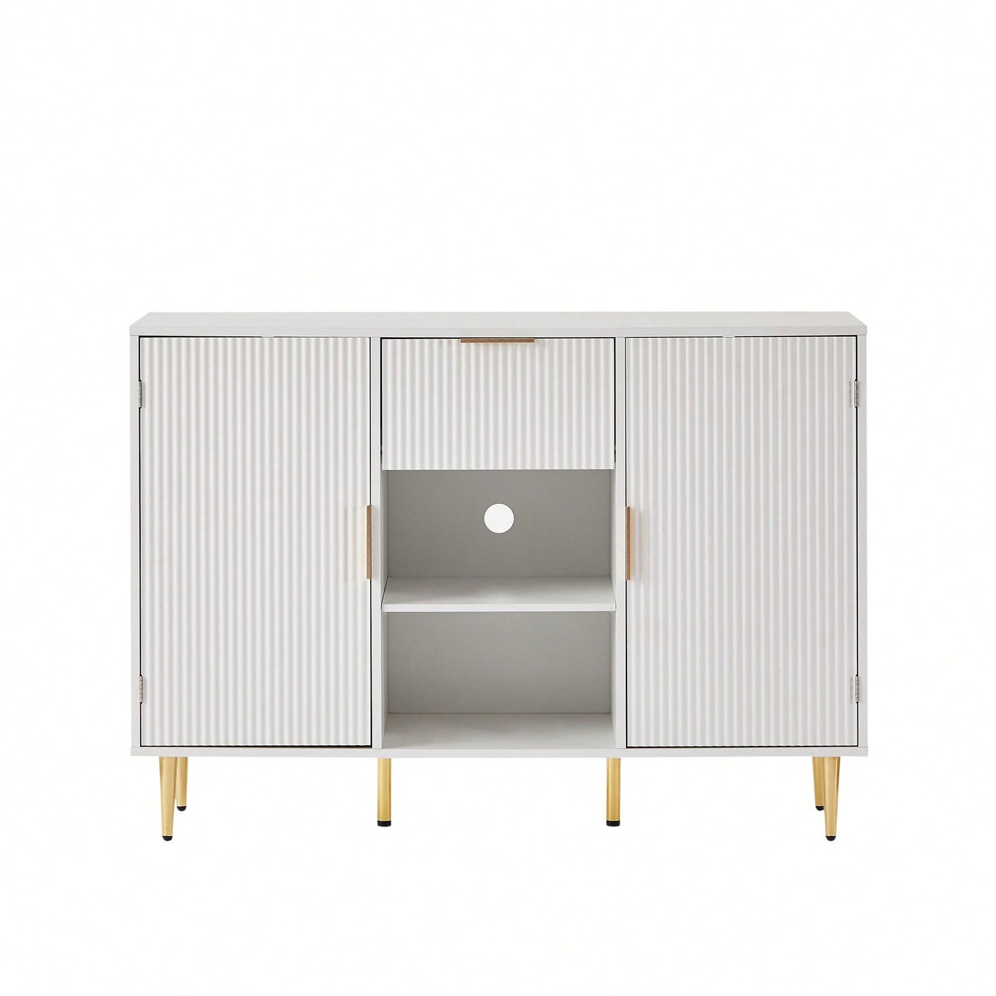 Wave Pattern 2 Door Storage Cabinet With Drawers Buffets & Sideboards For Living Room, Dining Room, Bedroom , Hall, White.