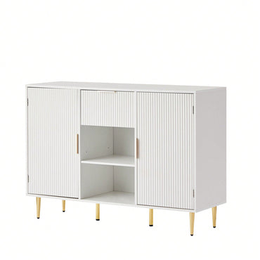 Wave Pattern 2 Door Storage Cabinet With Drawers Buffets & Sideboards For Living Room, Dining Room, Bedroom , Hall, White.