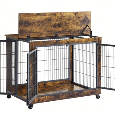 Versatile Wooden Indoor Dog Crate With Rolling Casters