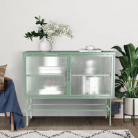 Storage Cabinet, Console Table, 2 Fluted Glass Doors, Adjustable Shelf And Feet, Anti-Tip Dust-Free Kitchen Credenza Cabinet