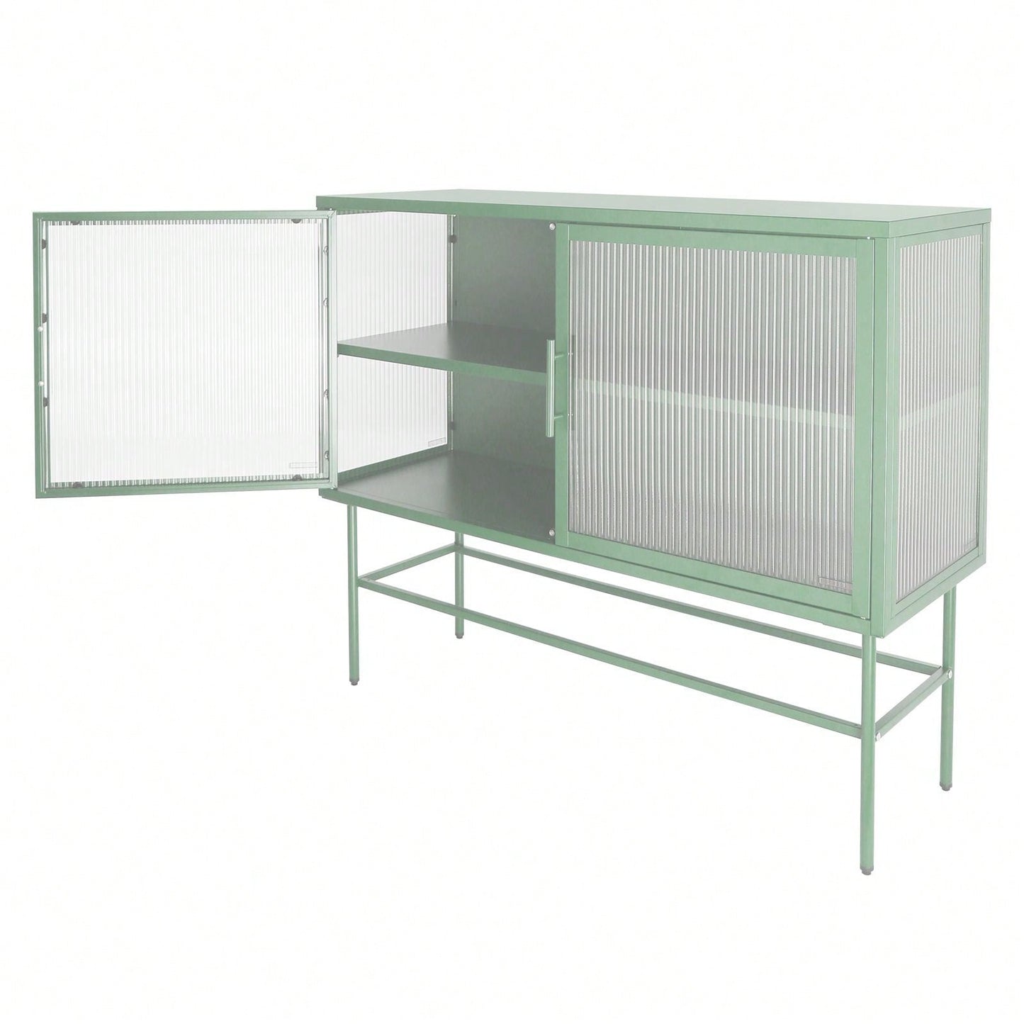 Storage Cabinet, Console Table, 2 Fluted Glass Doors, Adjustable Shelf And Feet, Anti-Tip Dust-Free Kitchen Credenza Cabinet