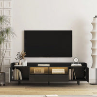 Modern Black TV Stand, 16 Colors LED TV Stand W/Remote Control Lights