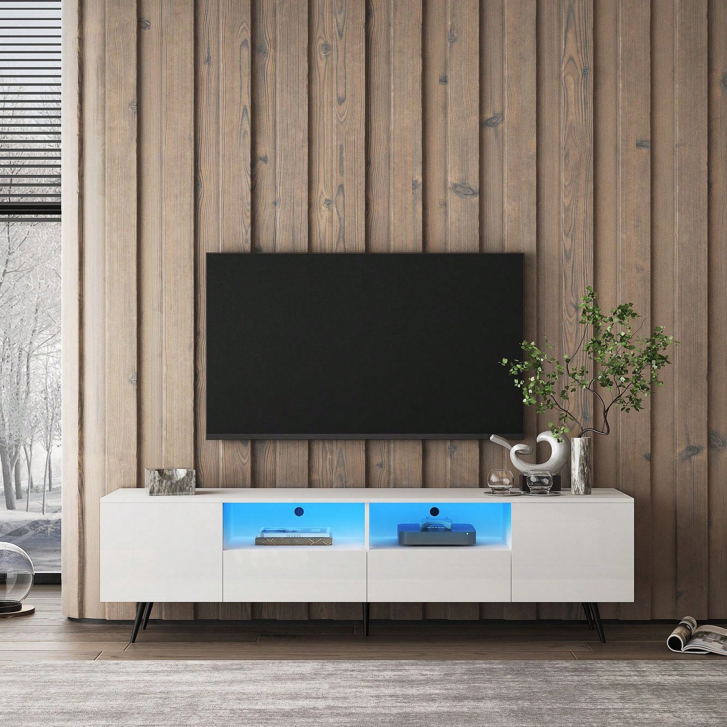 Modern TV Stand, 16 Colors LED TV Stand W/Remote Control Lights