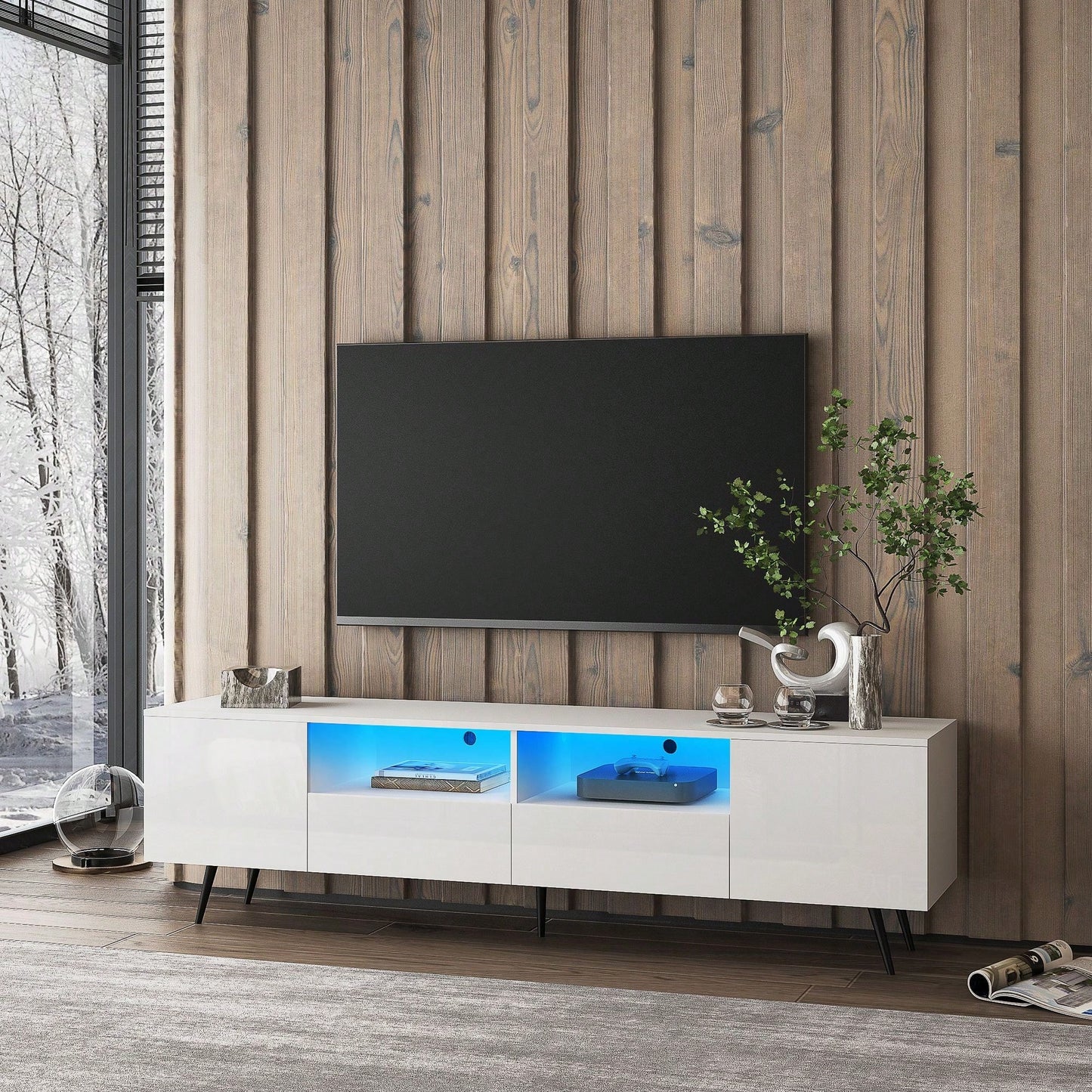 Modern TV Stand, 16 Colors LED TV Stand W/Remote Control Lights