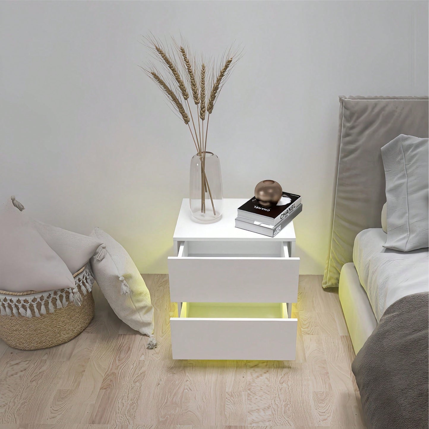 APP & Remote Control **2 Drawers Bedside Table With RGB Led Light Nightstand With Bluetooth Control APP & Remote Control**