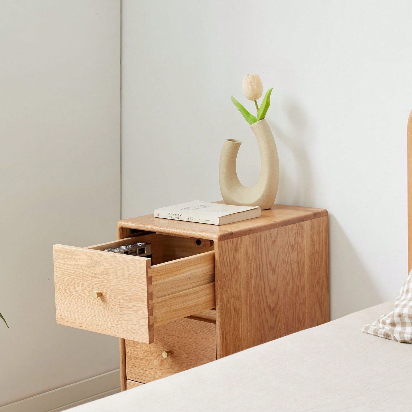 Rustic Solid Oak Bedside Table Storage Cabinet - Sturdy And Versatile