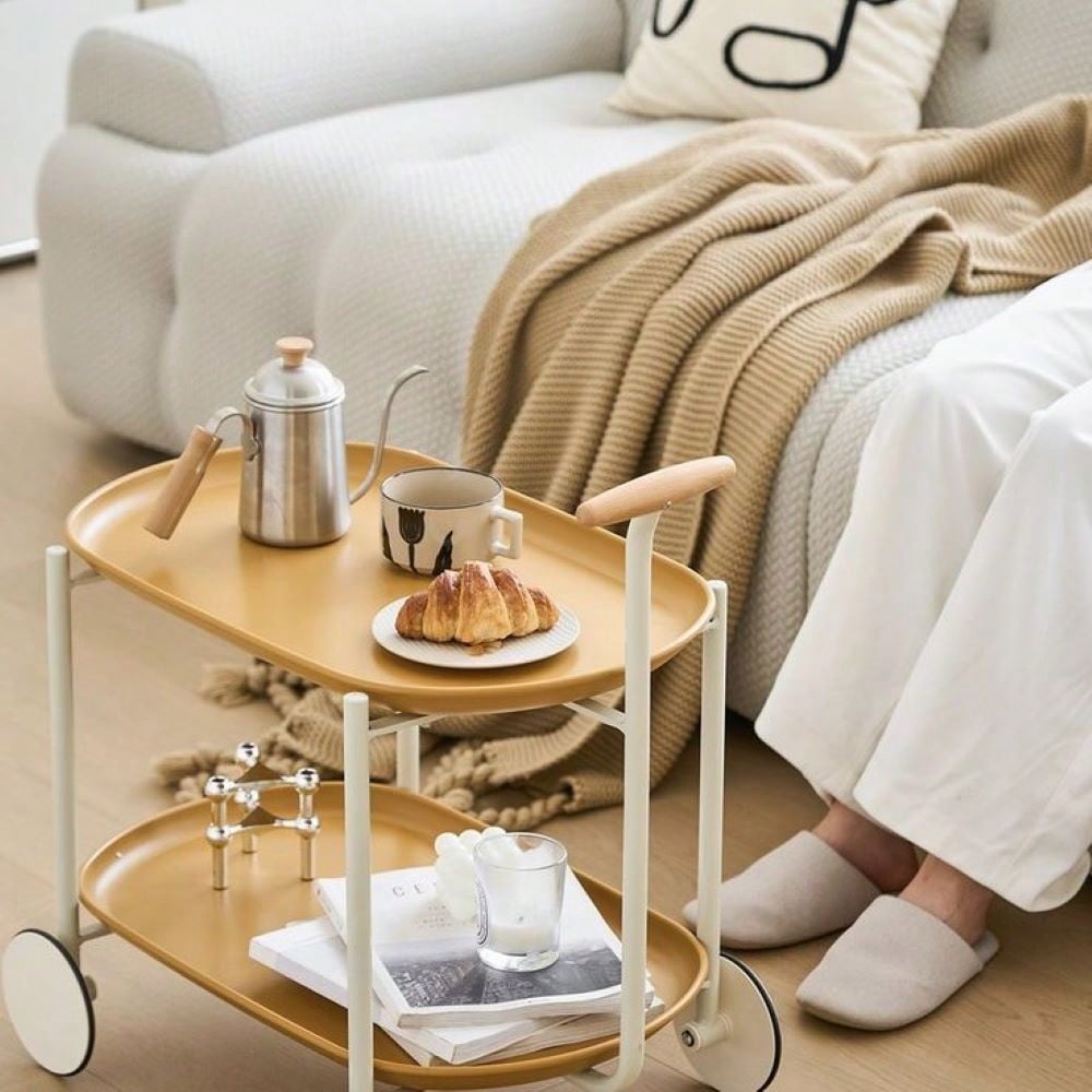 Adjustable Small Pushcart, Double Layered Coffee Table, Leisure Modern Living Room