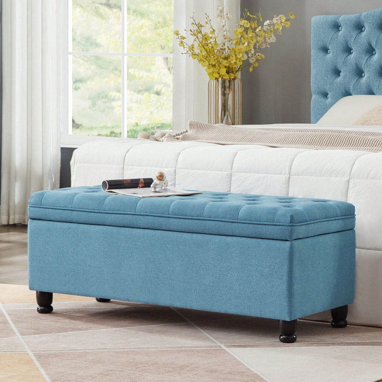 Upholstered Tufted Button Storage Bench ,Faux Leather Entry Bench With Spindle Wooden Legs, Bed Bench