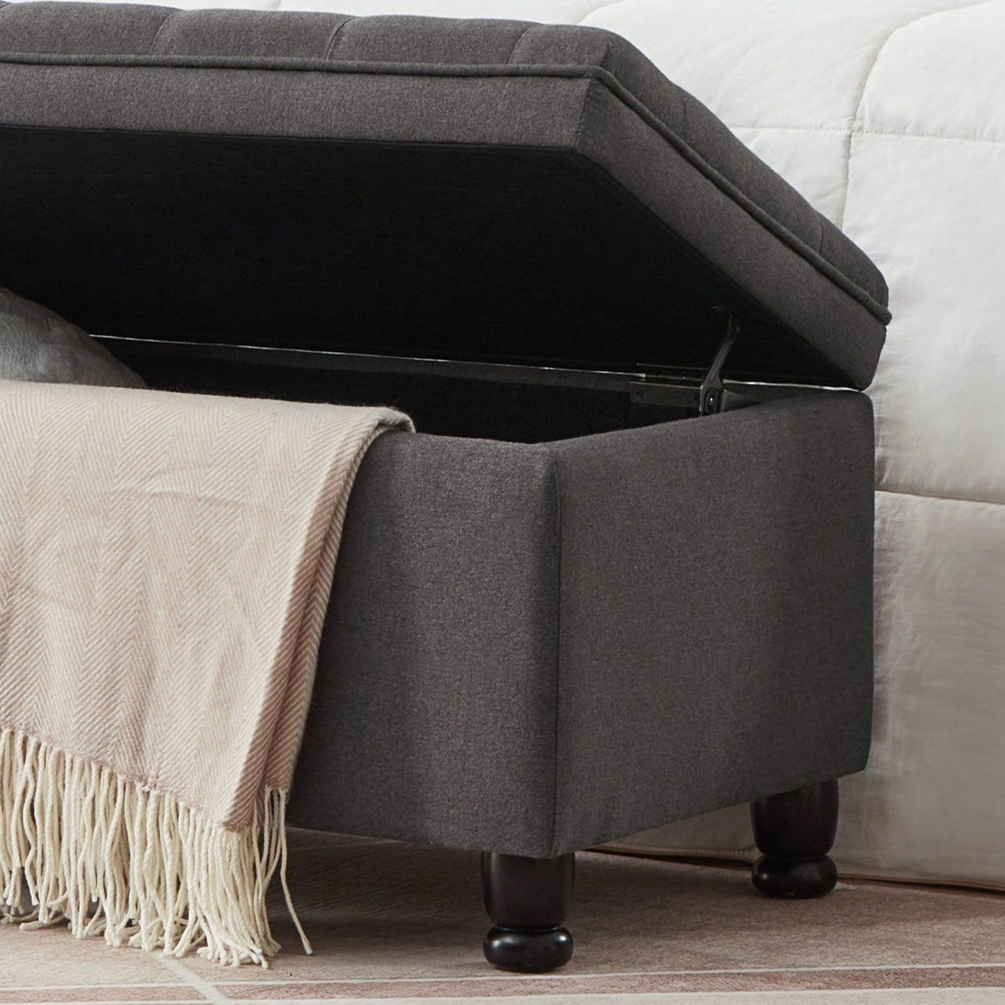 Upholstered Tufted Button Storage Bench ,Faux Leather Entry Bench With Spindle Wooden Legs, Bed Bench