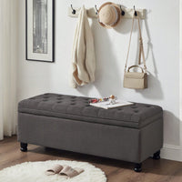 Upholstered Tufted Button Storage Bench ,Faux Leather Entry Bench With Spindle Wooden Legs, Bed Bench