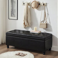 Upholstered Tufted Button Storage Bench ,Faux Leather Entry Bench With Spindle Wooden Legs, Bed Bench