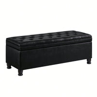 Upholstered Tufted Button Storage Bench ,Faux Leather Entry Bench With Spindle Wooden Legs, Bed Bench