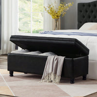 Upholstered Tufted Button Storage Bench ,Faux Leather Entry Bench With Spindle Wooden Legs, Bed Bench