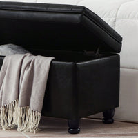 Upholstered Tufted Button Storage Bench ,Faux Leather Entry Bench With Spindle Wooden Legs, Bed Bench