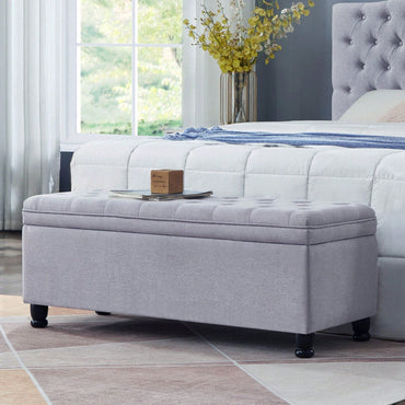 Upholstered Tufted Button Storage Bench ,Faux Leather Entry Bench With Spindle Wooden Legs, Bed Bench