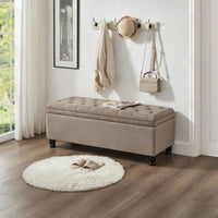 Upholstered Tufted Button Storage Bench ,Faux Leather Entry Bench With Spindle Wooden Legs, Bed Bench