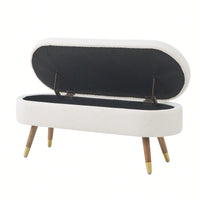 Upholstered Boucle Ottoman With Golden Metal Legs End Of Bed Bench For Bedroom, Living Room, Entryway,Bed Side